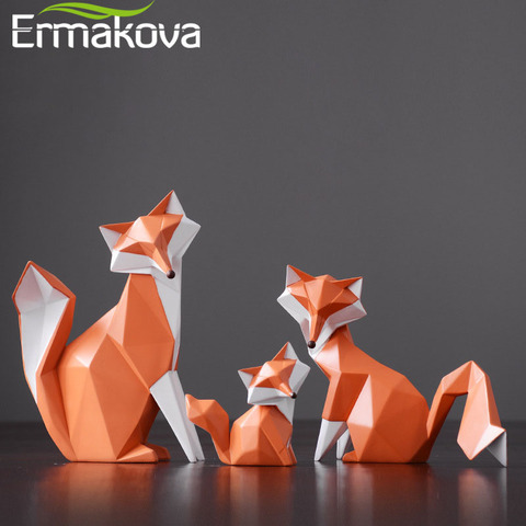 ERMAKOVA Nordic Modern Abstract Geometric Orange Fox Figurine Statue Desktop Ornament Office Home Decoration Animal Resin Craft ► Photo 1/6