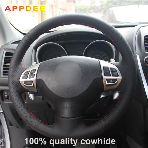 APPDEE Black Genuine Leather Car Steering Wheel Cover for Mitsubishi Lancer EX10 Lancer X Outlander ASX Colt Pajero Sport ► Photo 1/6