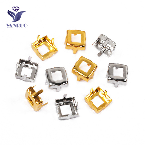 YANRUO 4428 4447 Princess Square Metal Claw Settings Silver Gold Plated Copper Studs Strass Handicraft Rhinestones On Clothes ► Photo 1/6