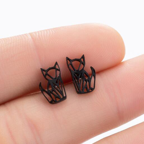SMJEL Cute Origami Cat Stud Earrings for Women Hollow Fox Cat Moon Mouse Earrings Animal Girls Kids Jewelry ► Photo 1/6