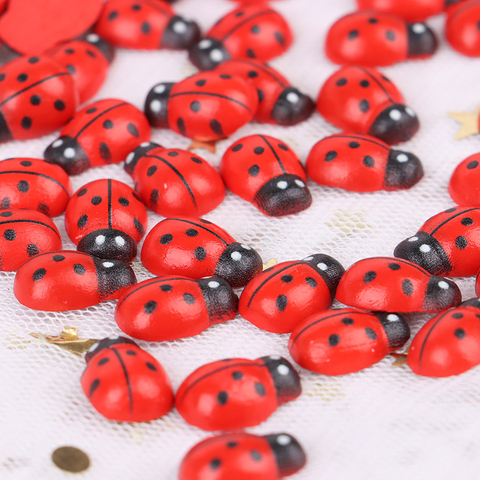 100pcs/Bag Wooden Ladybird Sticker DIY Craft Ladybug Wall Decals Home Party Decoration Children Kids Painted Adhesive Back ► Photo 1/1
