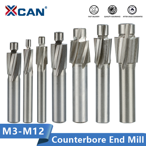 XCAN 7pcs HSS Counterbore End Mill M3.2-M12.4 Pilot Slotting Tool Milling Cutter Countersink End Mills ► Photo 1/6
