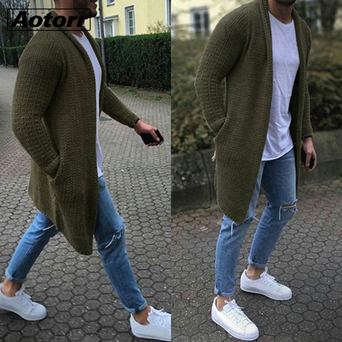 New Mens Knitted Cotton Cardigan Fashion Long Sweaters Male Casual Solid Long Sleeve Slim Outwear Autumn Winter Warm Jacket ► Photo 1/1