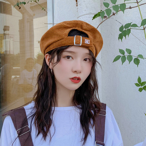 Harajuku Corduroy Beret Hats Women Girl's Vintage Artist Painter Hat Winter Autumn Embroidery K Wool Octagonal cap adjust ► Photo 1/6