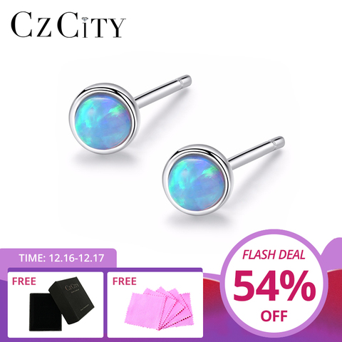 CZCITY Fire Opal Earrings Silver 925 Elegant Small Sterling Silver Blue Opal Hamsa Stud Earing for Women Orecchini SE0234 ► Photo 1/6