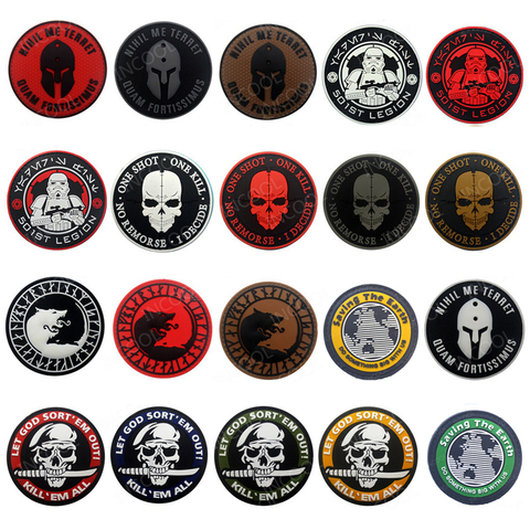 High Quality Rubber Patches Wolf Skull Tactical Military Decorative Patch Save the Earth Combat PVC Italy France Badges ► Photo 1/6