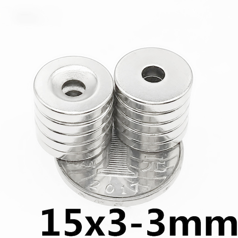 30/50/100pcs 15x3-3/4/5mm Neodymium Magnets Disc 15x3 mm Hole3/Hole4/Hole5mm Minor Diameter Magnet Round Countersunk Magnetic ► Photo 1/3