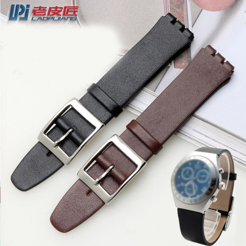 Thin Genuine Leather watch straps for swatch SYXS116 watch band head layer cowhide 17mm watchband for women with tools ► Photo 1/6