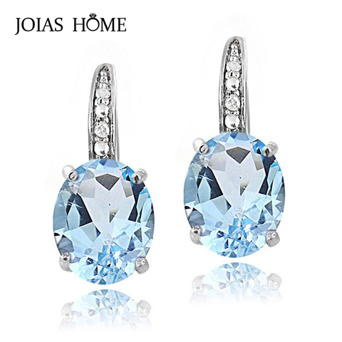 JoiasHome Classic 100% Real Silver Women Earrings With Egg Shape Blue Sapphire Gemstones Elegant Lady Party Wholesale Gift ► Photo 1/6