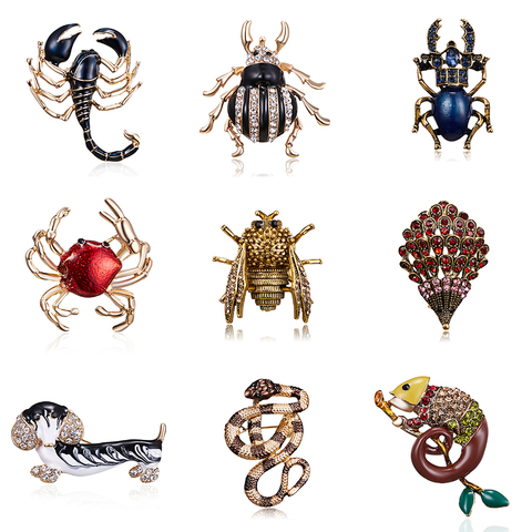 Vintage Alloy Enamel Snake Scorpion Lizard Beetle Brooches For Women Men's Creative Bugs Pins Fashion Crystal Insect Badges Gift ► Photo 1/6