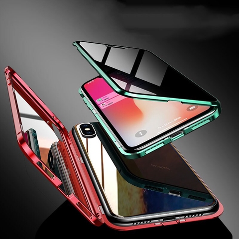 Privacy Magnetic Adsorption 360 Protect Case for Iphone 11 Pro 12 Mini Xs Max Xr X 8 SE 2022 Tempered Glass Coque Antispy Cover ► Photo 1/6