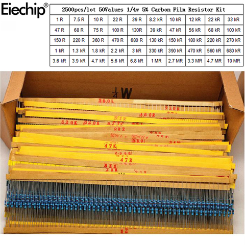 2500pcs 1/4W resistors assorted kit 0.25W Carbon Film resistance set 50 Values Assortment Pack 1 ohm -10 M Resistor Samples pack ► Photo 1/4