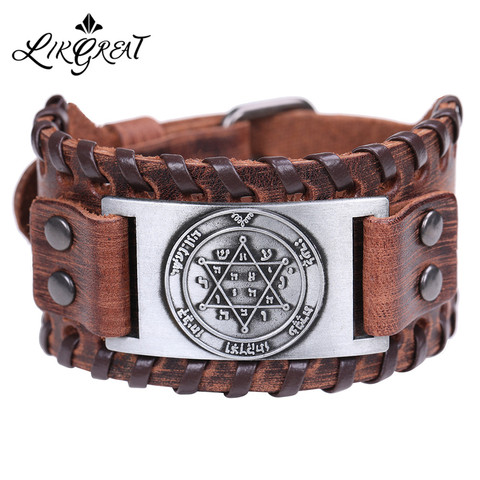 LIKGREAT Vintage Solomon Star of David Hexagram Charm Bracelets Men Wide Leather Bracelet Vintage Tantrism Amulet Jewelry Gifts ► Photo 1/6