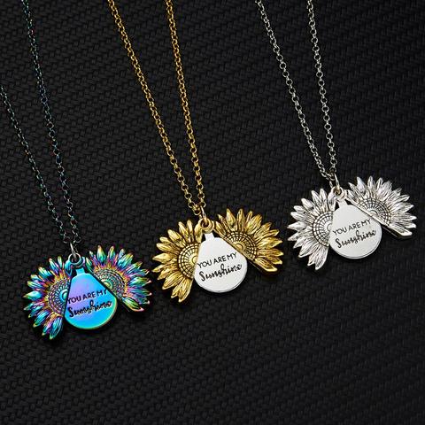 2022 New You Are My Sunshine Necklace Alloy Open Locket Sunflower Necklaces Gold Colorful Pendant Collar Women Gift ► Photo 1/6