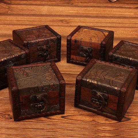 Vintage Small Wood Flower Coin Pattern Box Jewelry Bracelet Storage Holder Case ► Photo 1/6