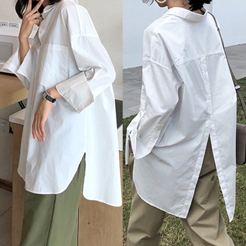 Vintage Casual Long Sleeve Lapel Tunic Tops Solid Loose Blouse Shirts Celmia 2022 Autumn Pleated Irregular Split Hem Chic Blusas ► Photo 1/6