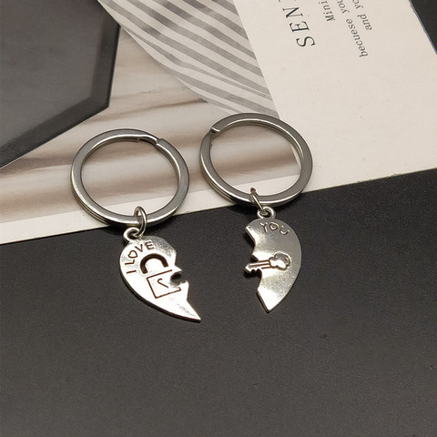 1 Pair Couple LOVE YOU Letter Keychain Heart Silvery Lock Key Chain Souvenirs Valentine's Day Jewelry Gifts ► Photo 1/4