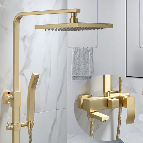 Tuqiu Rainfall Shower Sets Faucet Mixer Tap With Tub Faucet Brass Luxury Brushed Gold Bath & Shower Faucet Set Bathtub Faucet ► Photo 1/6