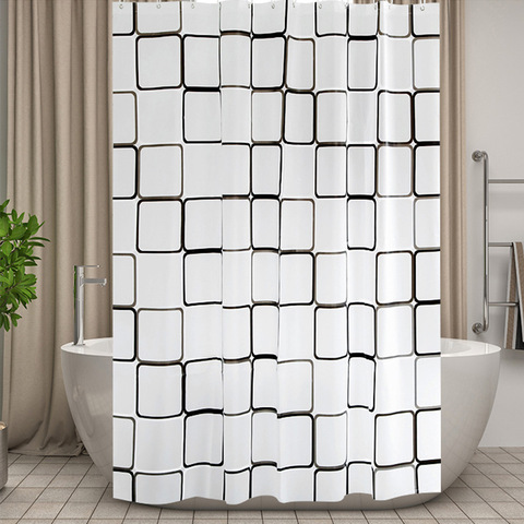 Modern Shower Curtain Translucent Square Plaid Bath Curtain PEVA Waterproof Mildew Curtains Hooks Home Durable Bathroom Shower ► Photo 1/6