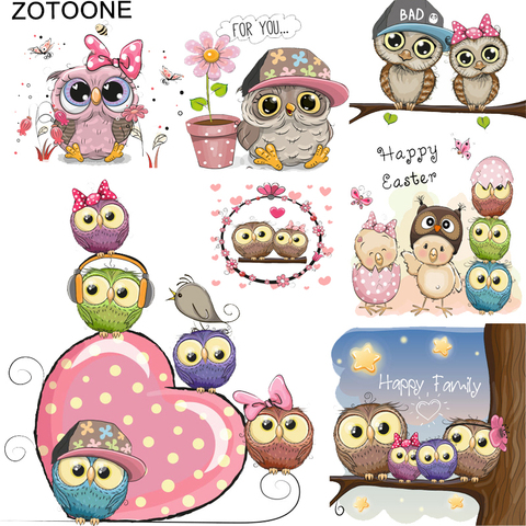 ZOTOONE Cute Animal T-Shirt Heat Transfer Printed Owl Colthes Stickers Iron on Patches for Clothing Vinyl Ironing DIY Applique S ► Photo 1/6
