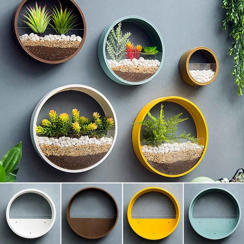 Modern Round Iron Wall Vase Home Living Room Restaurant Hanging Flower Pot Wall Decor Succulent Plant Planters Art Glass Vases ► Photo 1/6