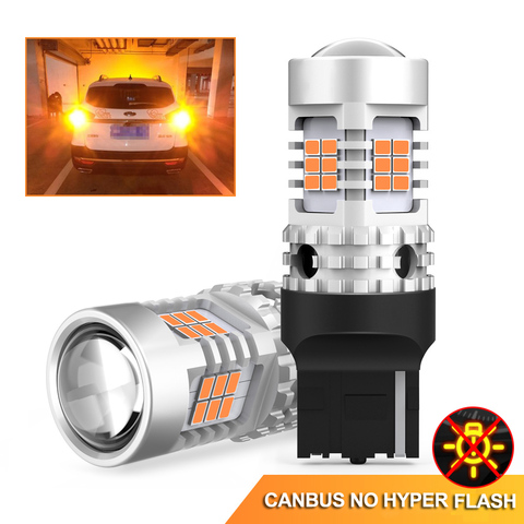 OXILAM 2x T20 7440 WY21W W21W LED Bulb Canbus No Error Hyper Flash Turn Signal Lamp 3020 SMD Car Lights 2200K Amber Yellow 12V ► Photo 1/6