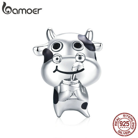 bamoer Little Cow Metal Beads for Women Jewelry Making 925 Sterling Silver Red Enamel Charm fit Original Bracelet DIY SCC1574 ► Photo 1/6