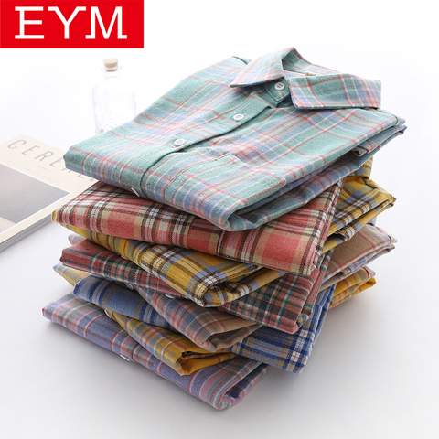 Cotton Flannel Women's Plaid Shirt 2022 New Ladies Large Size Casual Loose Blouse Female Long Sleeve Blouses Womens Tops Blusas ► Photo 1/6