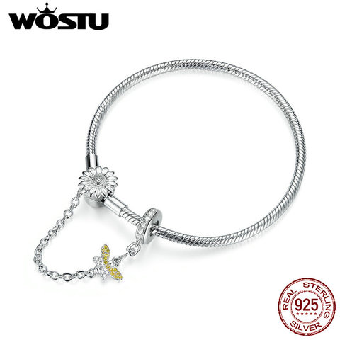 WOSTU Silver Bracelet 925 Sterling Silver Busy Bee & Sunflower Safety Chain Women Bracelets for Women Fashion Jewelry CTB041 ► Photo 1/6