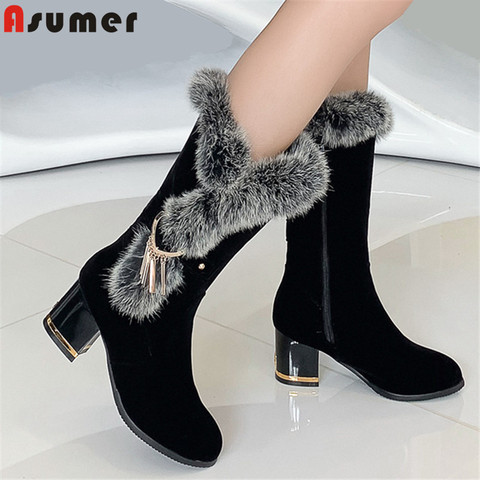 ASUMER 2022 new arrival ankle boots women flock pu buckle high heels party prom shoes fashion warm winter snow boots female ► Photo 1/6