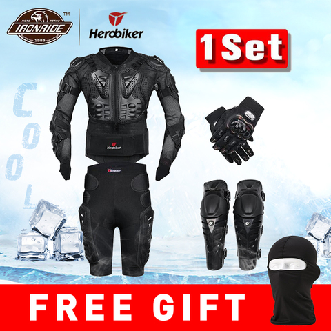 New Moto Motocross Racing Motorcycle Body Armor Protective Gear Motorcycle Jacket+Shorts Pants+Protection Knee Pads+Gloves Guard ► Photo 1/6