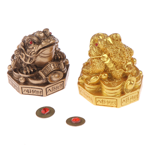 HOT Feng Shui Toad Money LUCKY Fortune Wealth Chinese Golden Frog Toad Coin Tabletop Ornaments Lucky Gift Home Office Decoration ► Photo 1/6