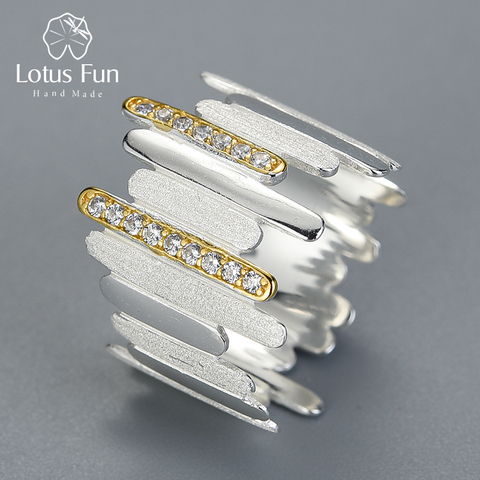 Lotus Fun Real 925 Sterling Silver Handmade Natural Zircon Fine Jewelry Creative Minimalist Style Parallel Lines Rings for Women ► Photo 1/6