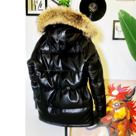 CDN3B Rock Can Roll Big Size Super Warm Mens Genuine Sheep Leather 90% Duck Feather Down Jacket Long Coat ► Photo 1/6