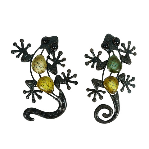 2pcs Metal Gecko Wall for Home Garden Decoration Outdoor Statues Accessories Sculptures and Animales Jardin ► Photo 1/6