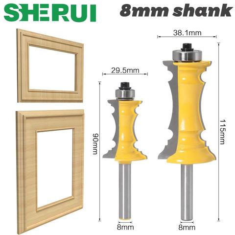 SHERUI 1pc 8mm Shank 38mm 64mm Miter Frame Molding Router Bit Line knife Door knife Tenon Cutter for Woodworking Tools ► Photo 1/6