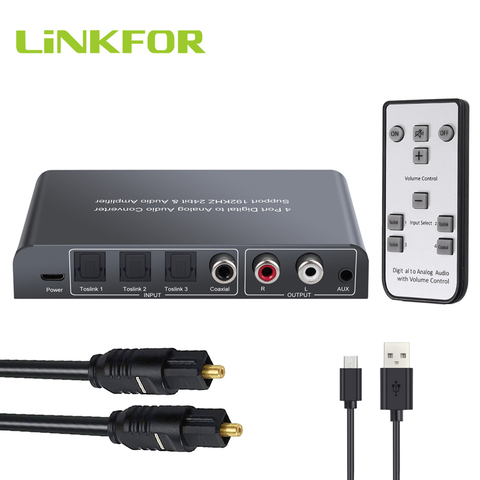 LiNKFOR 3 Optical SPDIF Toslink 1 Coaxial Digital to Analog Audio Converter with IR Remote Toslink Switch With Volume Control ► Photo 1/6