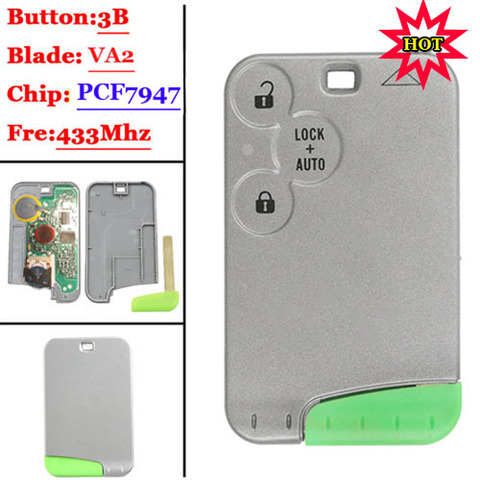 New 3 Button 433MHZ pcf7947 chip with recharge battery remote card  for Renault Laguna (1piece) ► Photo 1/1
