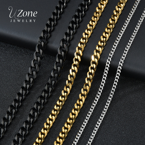 Uzone Basic Punk Stainless Steel 3,5,7mm Curb Cuban Necklaces For Men Women Black Gold Link Chain Chokers Solid Metal Jewelry ► Photo 1/6