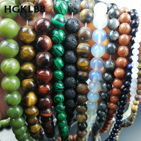 HGKLBB Natural Stone Beads Malachite tiger eye carnelian 4/6/8/10/12MM Round Loose Bead For Jewelry Making DIY Bracelet necklace ► Photo 1/6