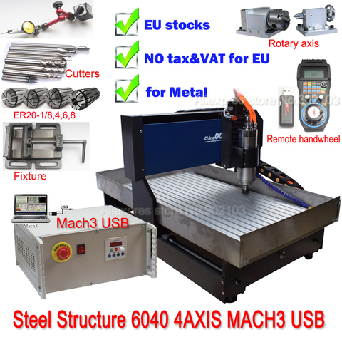 Steel CNC Router Engraving Machine mini CNC 6040 4Axis Lathe Machine Metal 2.2KW MACH3 USB Router Steel Structure version ► Photo 1/6