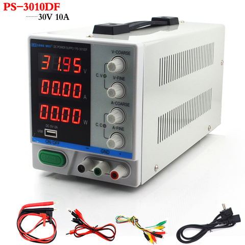 New 4 Digit Display 30V 10A Laboratory DC Power Supply Adjustable USB Charging Repair Switching Regulated Power Supply PS-3010DF ► Photo 1/6