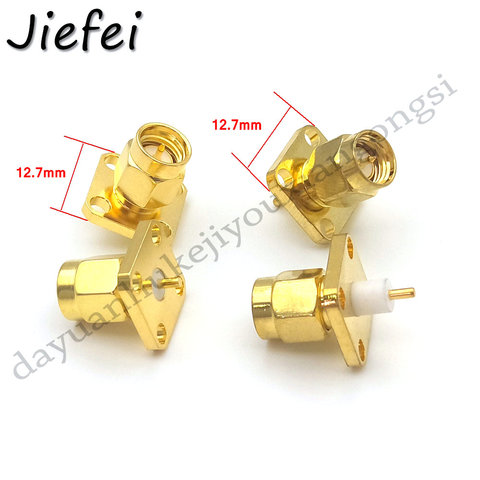 4 Pcs New 2-Type SMA male plug RF Coax Connector solder post Cable 4-hole panel mount Gold plated ► Photo 1/4