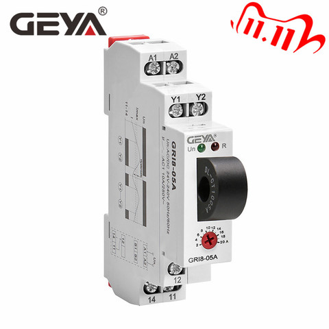 NEW GEYA GRI8-05 AC or DC Current Monitoring Relay straight-through 2A-20A AC24V-240V Over-current Under-current Protection ► Photo 1/6