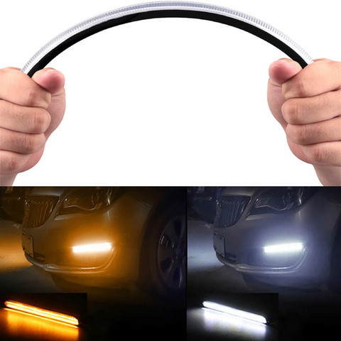 2pcs Car LED DRL Daytime Running Light Waterproof Flexible Strip Headlight Sequential Dynamic Flow Turn Signal Yellow Lights 12V ► Photo 1/6