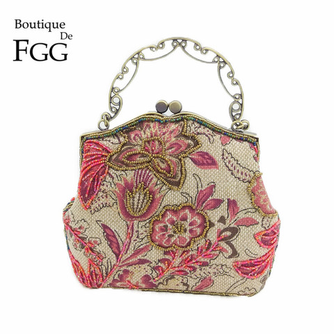 Boutique De FGG Chinese Style Embroidery Floral Women Beaded Evening Purse Bridal Flower Clutch Bag Wedding Party Frame Handbag ► Photo 1/6