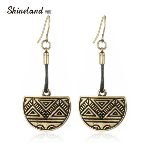 Retro Style Ethnic Leather Earring Vintage Half Round Carved Triangle Shaped Drop Earrings Fashion Women Jewelry Accessories ► Photo 1/6