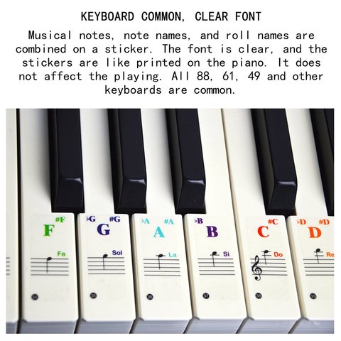 Piano Sticker For Keys-Removable Coating For 88 Keyboards Staff Notation Stickers Piano Keyboard Stickers Colorful ► Photo 1/6