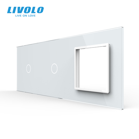 Livolo White  Pearl Crystal Glass,222mm*80mm,EU standard,2Gang &1 Frame Glass Panel,C7-C1/C1/SR-11 (4 Colors),only panel,no logo ► Photo 1/5