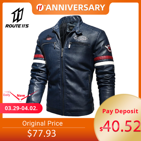 Motorcycle Jacket Leather Men's Brand Moto Leather Jacket Coat Men Handsome Washed Embroidery Biker PU Jacket Male Jaqueta Men ► Photo 1/6